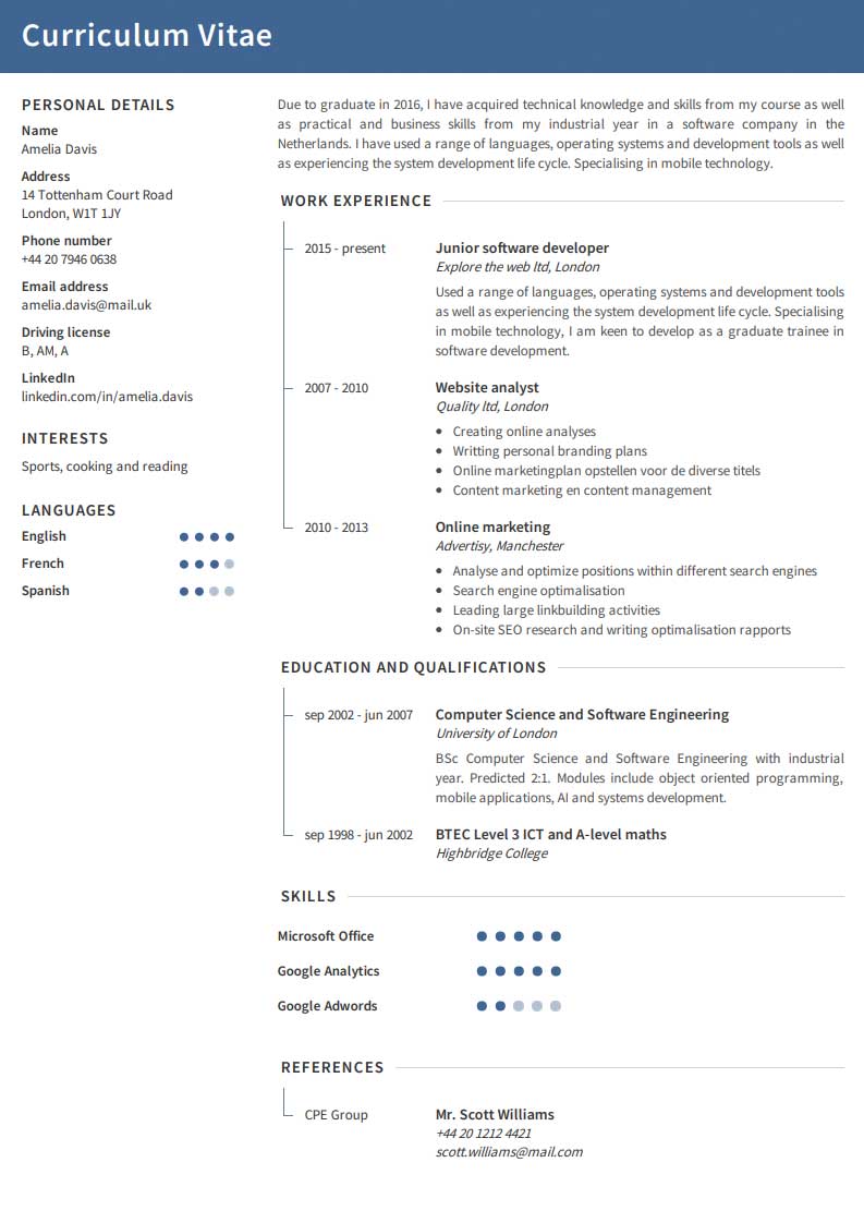 Ücretsiz Örnek CV Ücretsiz Örnek CV