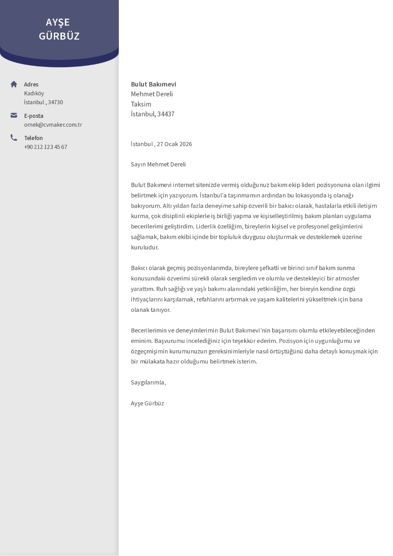 Barista İçin Ön Yazı Örneği