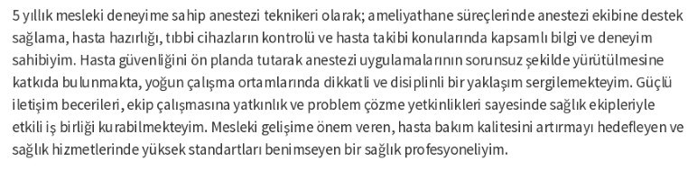 Anestezi Teknikeri CV Kişisel Profil Anestezi Teknikeri CV Kişisel Profil