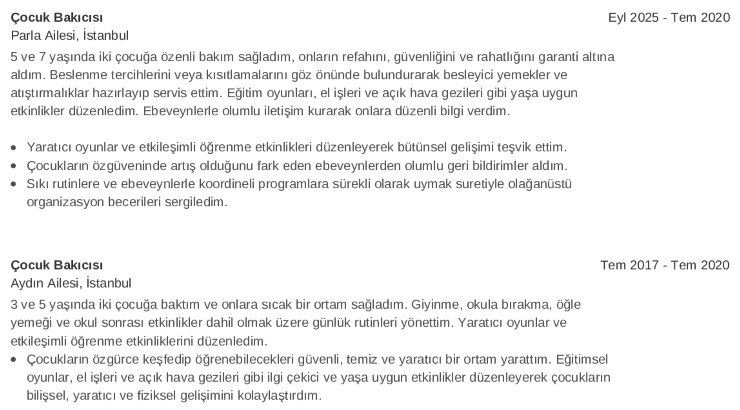 Halkla İlişkiler CV’si İş Deneyimi
