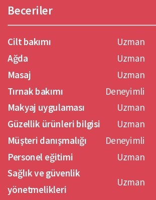 Güzellik Uzmanı CV’si Beceriler