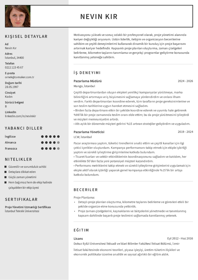 Kariyer Değişikliği İçin CV Örneği