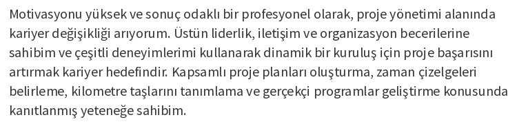 Kariyer Değişikliği CV’si İçin Profil