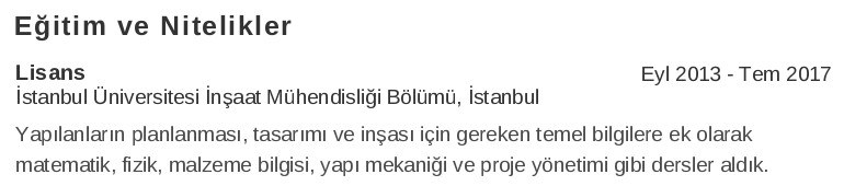 İnşaat Mühendisi CV’si İçin Eğitim