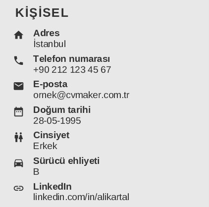 İnşaat Mühendisi CV’si Kişisel Bilgilerinizi