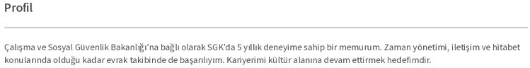 Memur CV'si Kişisel Profil