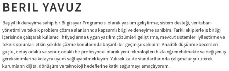 Bilgisayar Programcılığı CV Kişisel Profil