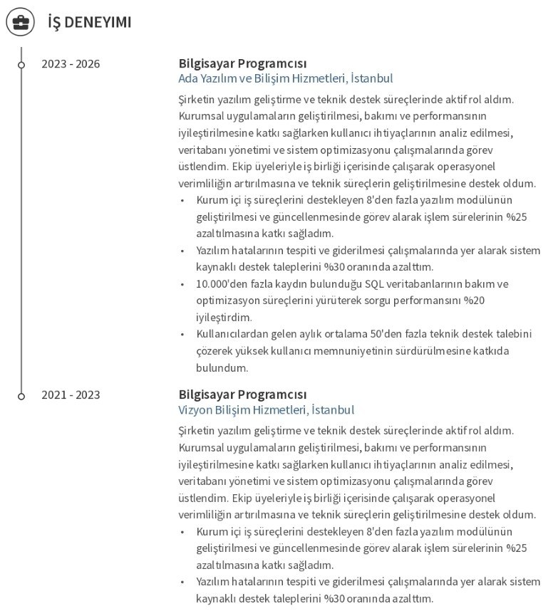 İş Deneyimi CV Kişisel Profil