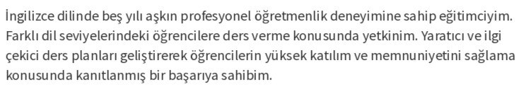 İngilizce Öğretmeni CV Kişisel Profil İngilizce Öğretmeni CV Kişisel Profil
