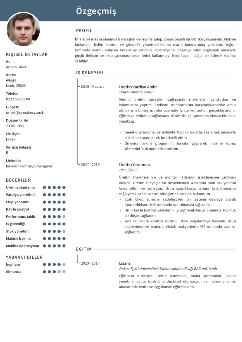 Fabrika Çalışanı CV Örneği