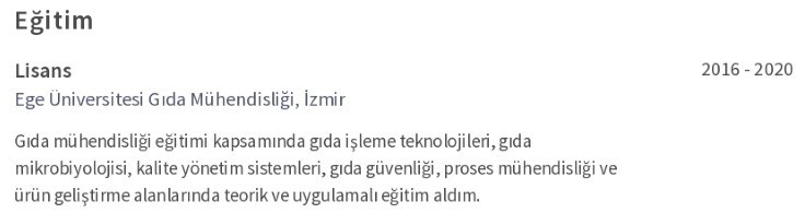 Gıda Mühendisi CV Eğitim