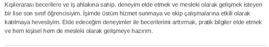 Lise Öğrencis CV’si Kişisel Profil