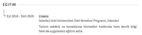 Konaklama Sektörü CV’si Eğitim Konaklama Sektörü CV’si Eğitim