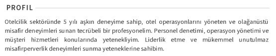 Konaklama Sektörü CV’si İçin Profil Konaklama Sektörü CV’si İçin Profil