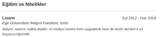 Halkla İlişkiler CV’si Eğitim