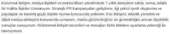 Halkla İlişkiler CV’si Kişisel Profil