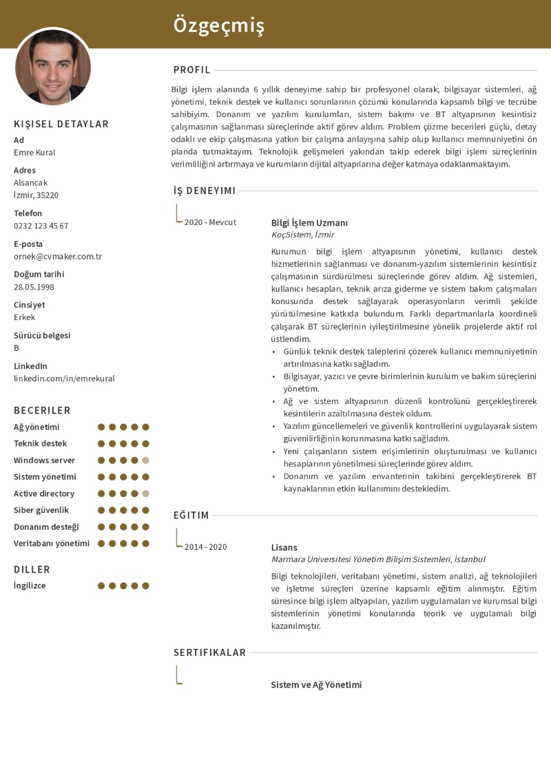 Bilgi İşlem CV Örneği
