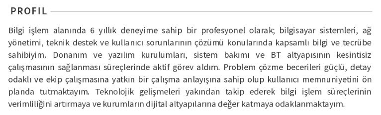 Bilgi İşlem CV Kişisel Profil Bilgi İşlem CV Kişisel Profil