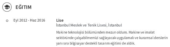 Torna Operatörü CV’si Eğitim