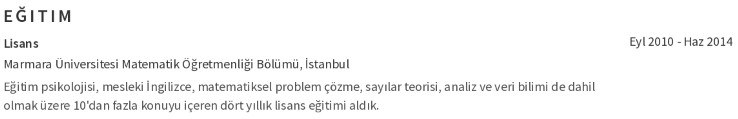 Matematik Öğretmeni CV'si Eğitim