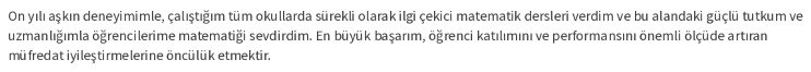 Matematik Öğretmeni CV'si Kişisel Profil