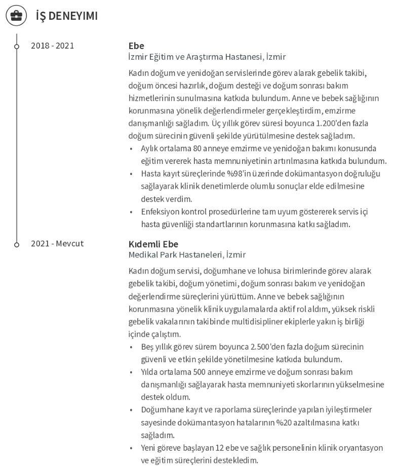 Ebelik CV İş Deneyimi Ebelik CV İş Deneyimi