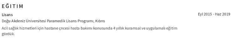 Paramedik CV'si Eğitim