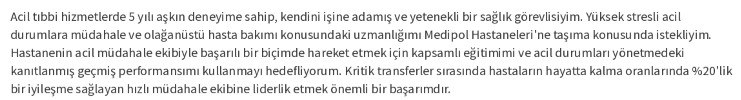 Paramedik CV'si Kişisel Profil
