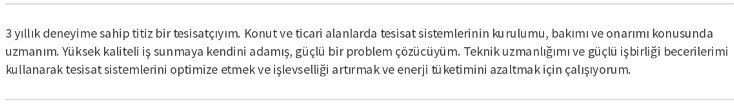 Sıhhi Tesisatçı CV’si Kişisel Profil