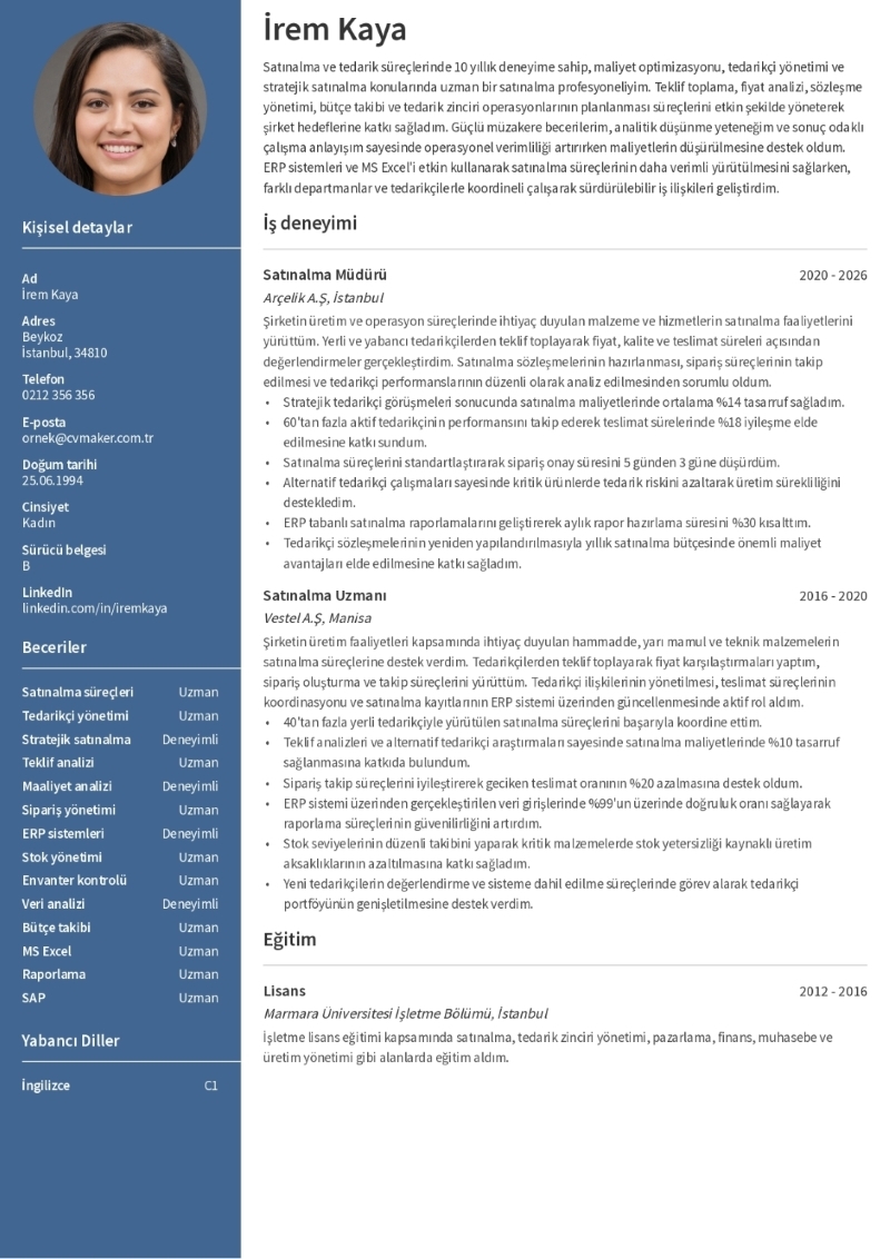 Satınalma CV Örneği