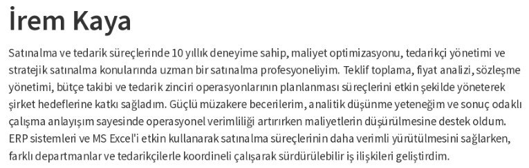 Satınalma CV profil özeti Satınalma CV profil özeti