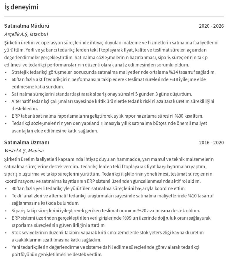 Satınalma CV İş Deneyimi Satınalma CV İş Deneyimi