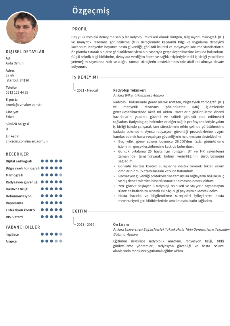 Radyoloji Teknikeri CV Örneği