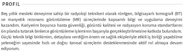 Radyoloji Teknikeri CV profil özeti Radyoloji Teknikeri CV profil özeti