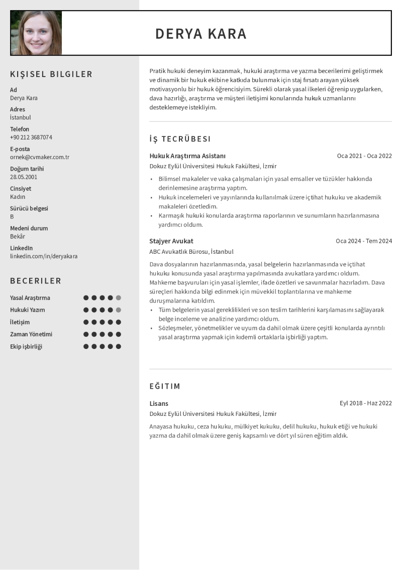 CV Yetenek Kısmı Örnek Şablonu