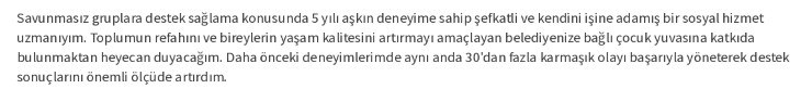 Sosyal Hizmet CV'si Kişisel Profil