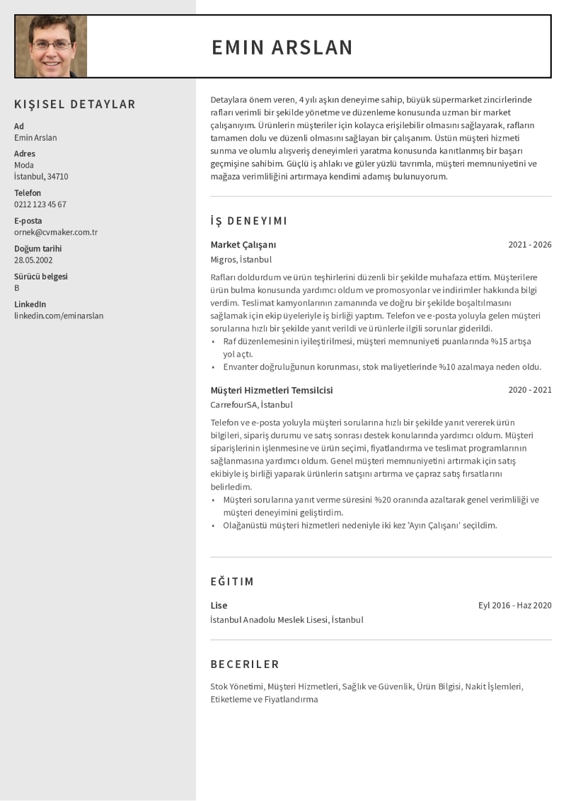 Süpermarket CV Örneği