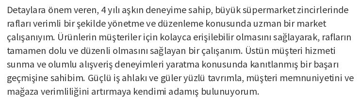süpermarket özgeçmişi kişisel profil