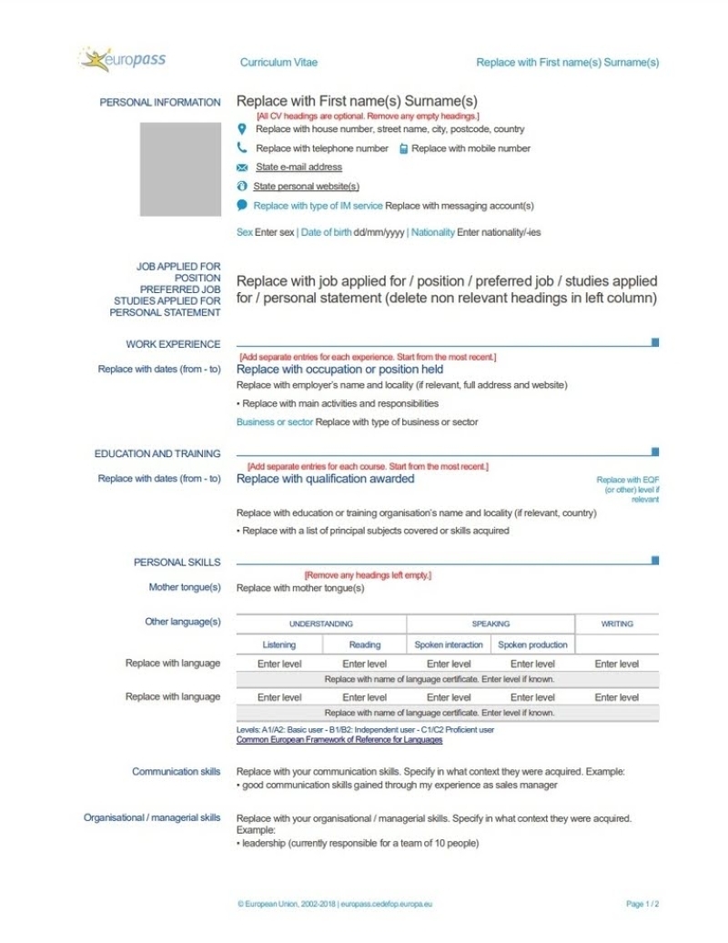 Europass CV Örneği