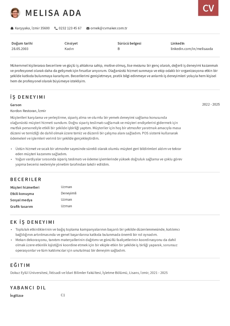 Yeni Mezun CV Örneği